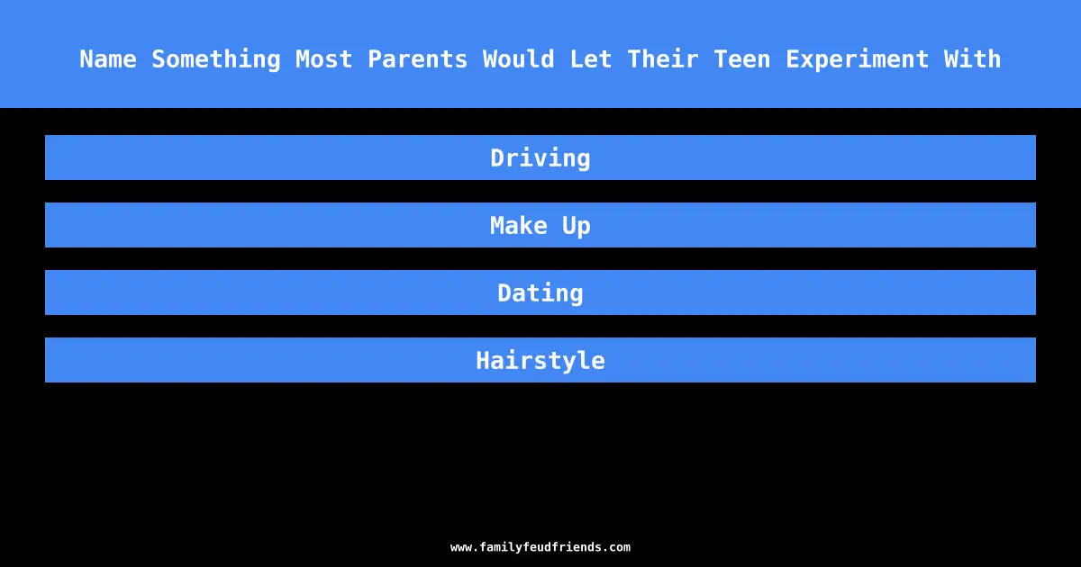 Name Something Most Parents Would Let Their Teen Experiment With answer