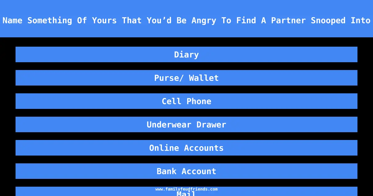Name Something Of Yours That You’d Be Angry To Find A Partner Snooped Into answer