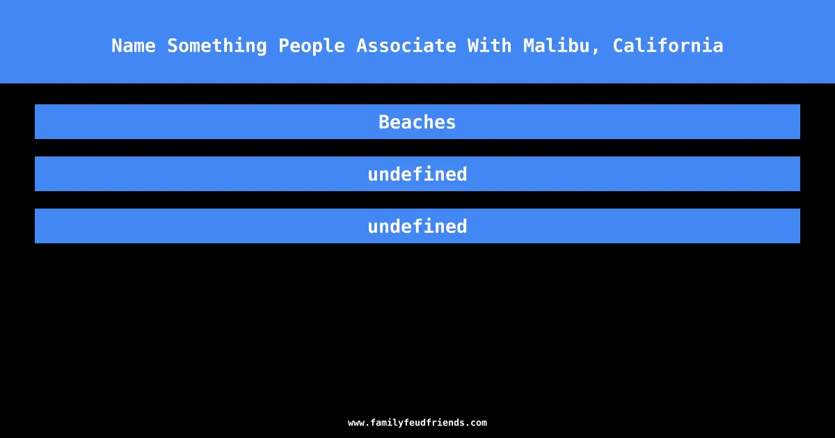 Name Something People Associate With Malibu, California answer