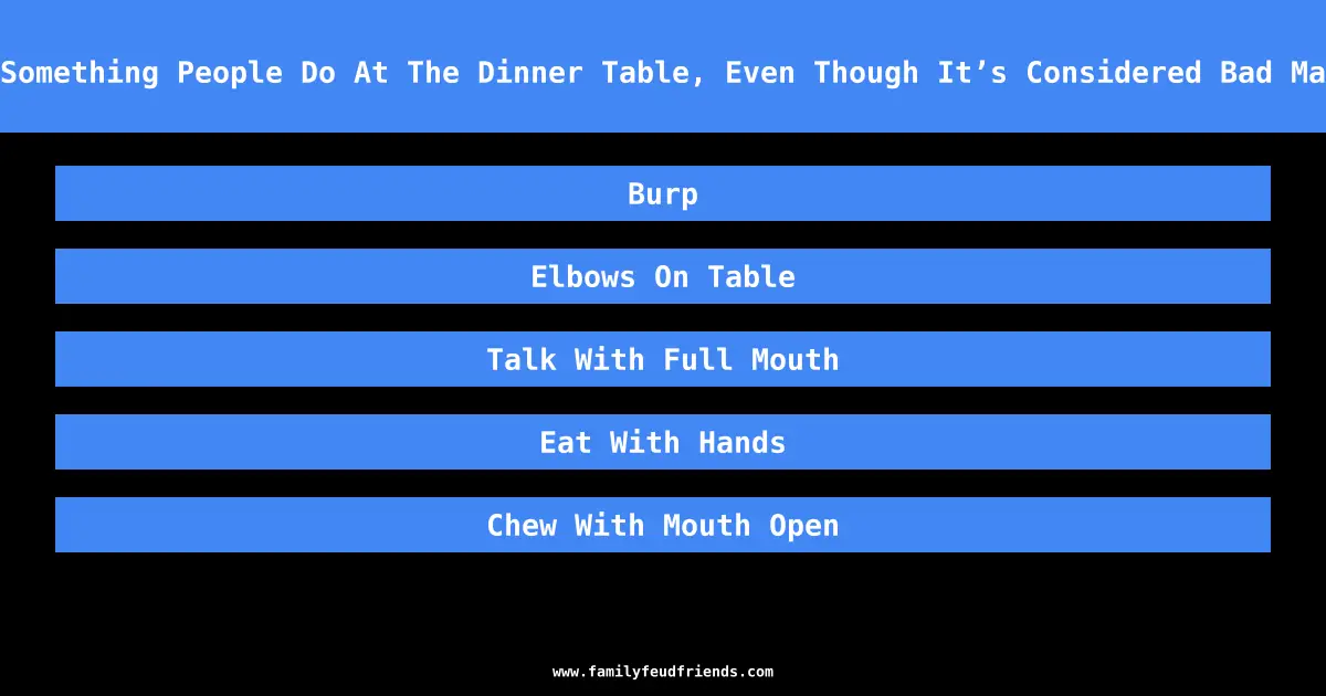 Name Something People Do At The Dinner Table, Even Though It’s Considered Bad Manners answer