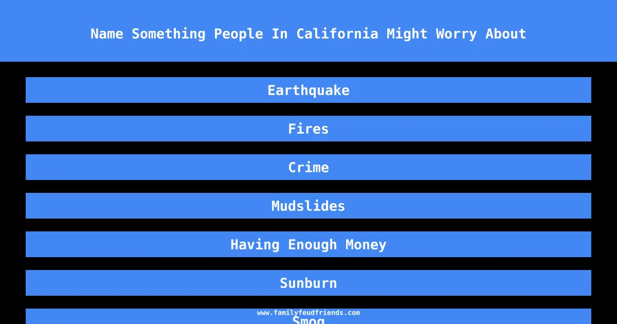 Name Something People In California Might Worry About answer