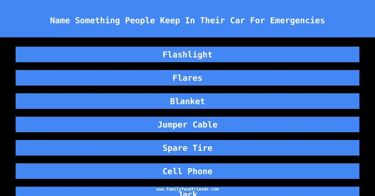 Name Something People Keep In Their Car For Emergencies answer