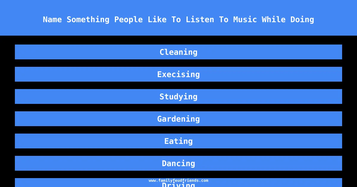 Name Something People Like To Listen To Music While Doing answer