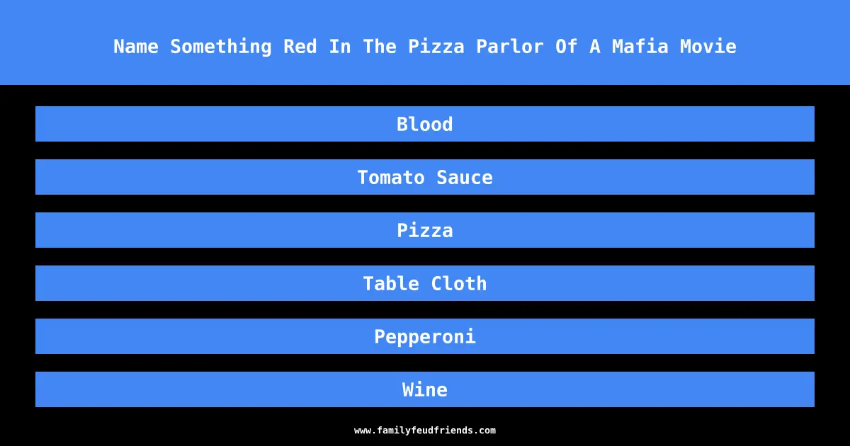Name Something Red In The Pizza Parlor Of A Mafia Movie answer