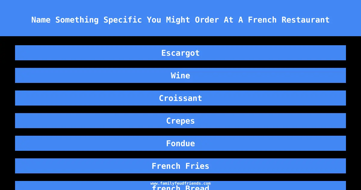 Name Something Specific You Might Order At A French Restaurant answer