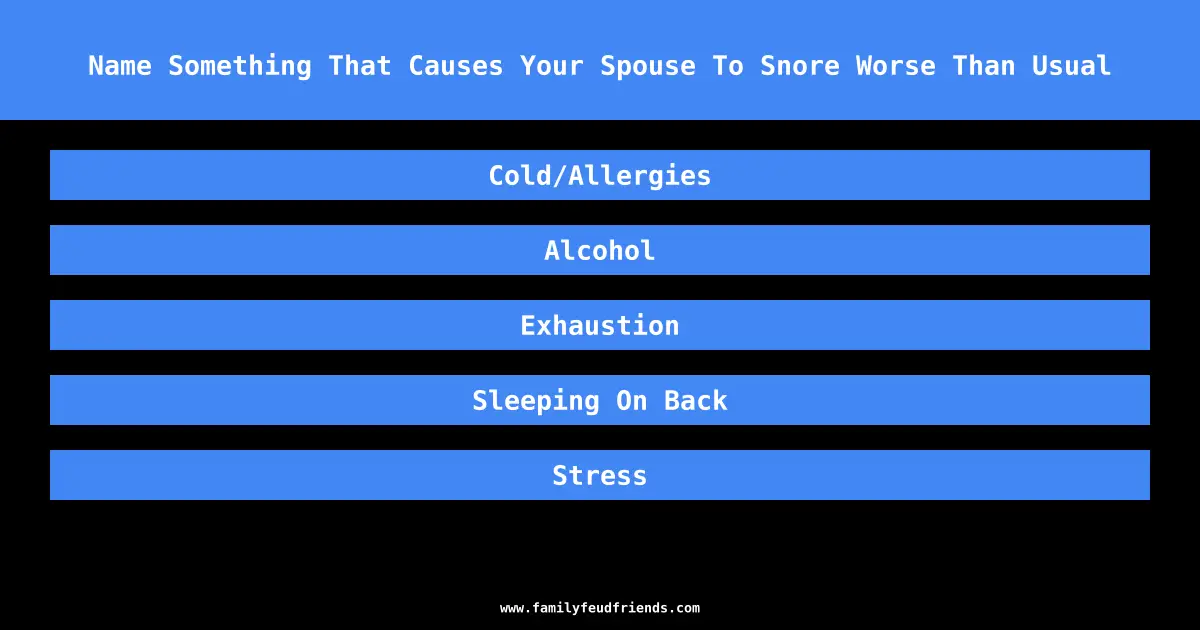 Name Something That Causes Your Spouse To Snore Worse Than Usual answer