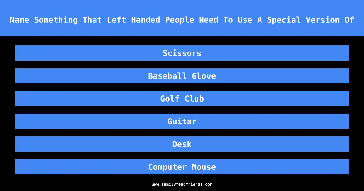 Name Something That Left Handed People Need To Use A Special Version Of answer