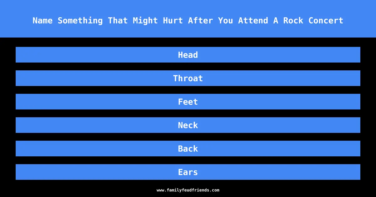Name Something That Might Hurt After You Attend A Rock Concert answer