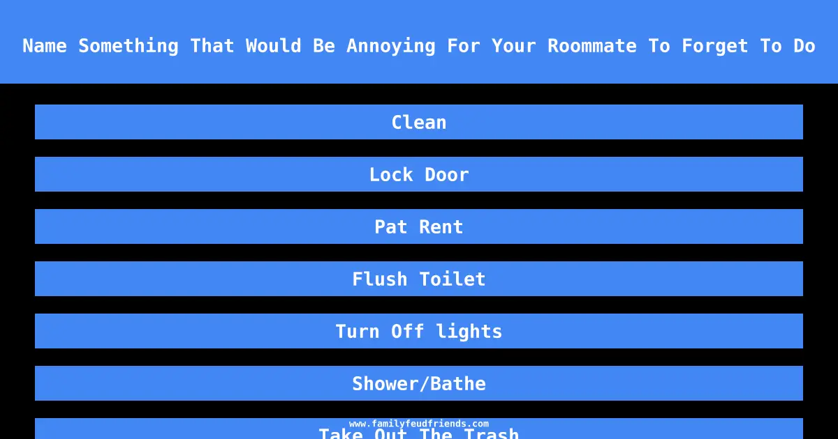 Name Something That Would Be Annoying For Your Roommate To Forget To Do answer