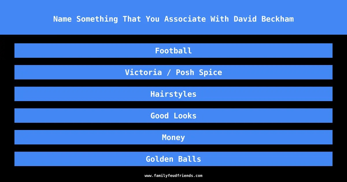 Name Something That You Associate With David Beckham answer