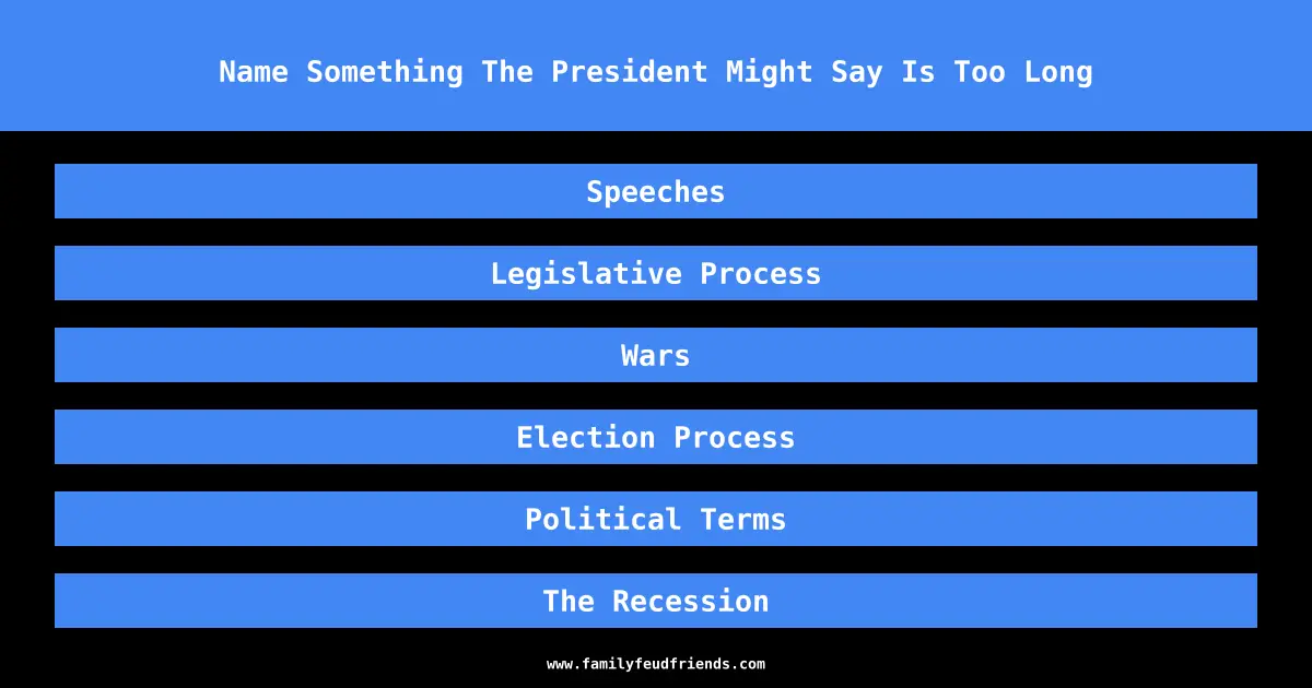 Name Something The President Might Say Is Too Long answer