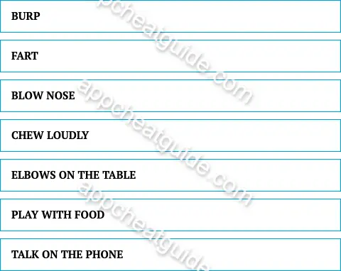 Name something you could do at the dinner table that might be considered rude. screenshot answer