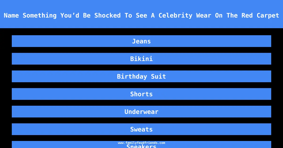 Name Something You’d Be Shocked To See A Celebrity Wear On The Red Carpet answer