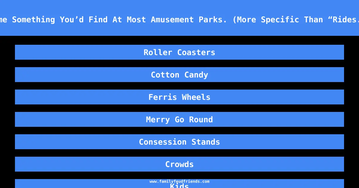 Name Something You’d Find At Most Amusement Parks. (More Specific Than “Rides.”) answer