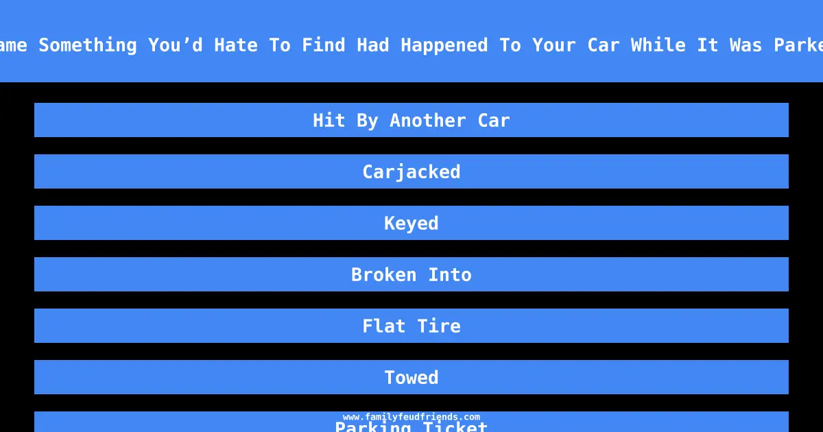 Name Something You’d Hate To Find Had Happened To Your Car While It Was Parked answer