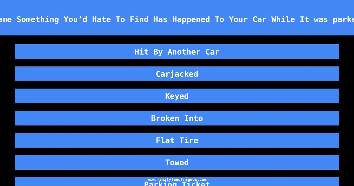 Name Something You’d Hate To Find Has Happened To Your Car While It was parked answer
