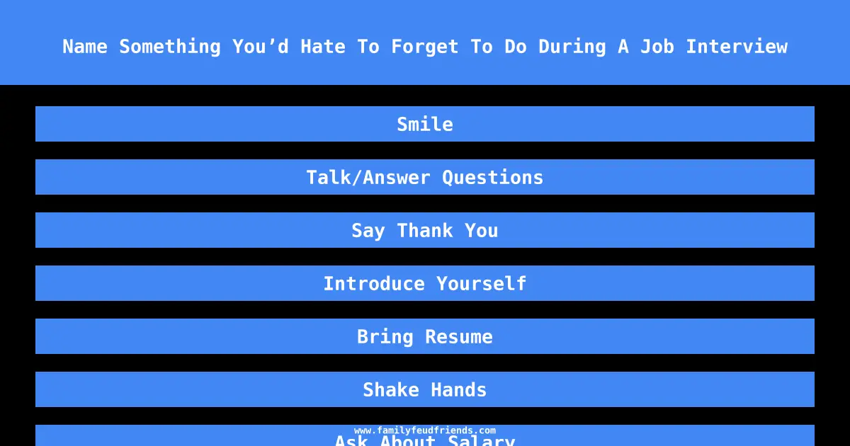Name Something You’d Hate To Forget To Do During A Job Interview answer