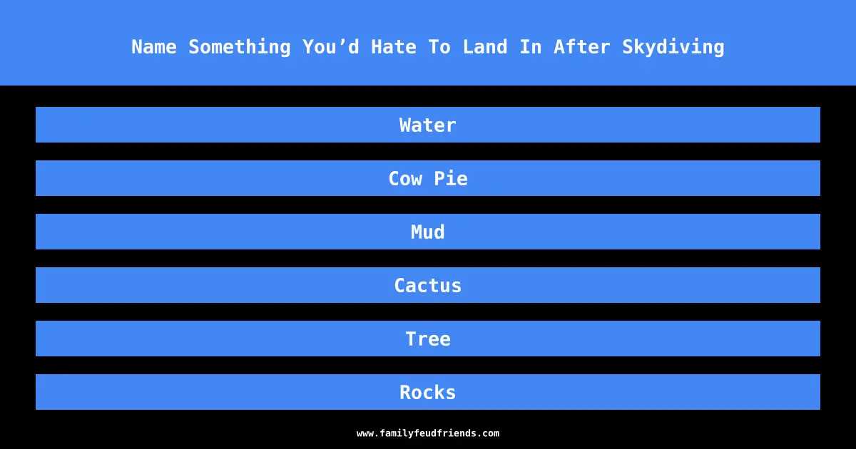 Name Something You’d Hate To Land In After Skydiving answer