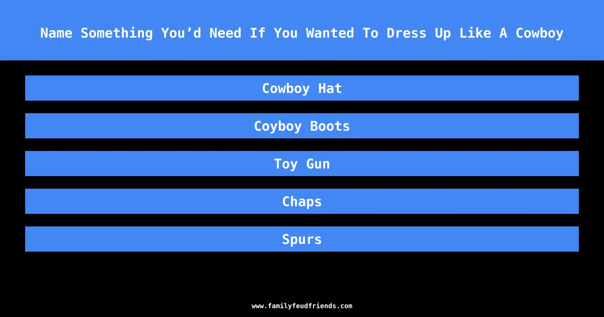 Name Something You’d Need If You Wanted To Dress Up Like A Cowboy answer