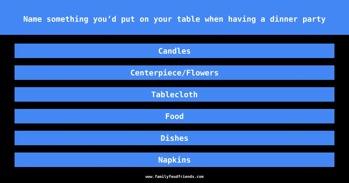 Name something you’d put on your table when having a dinner party answer