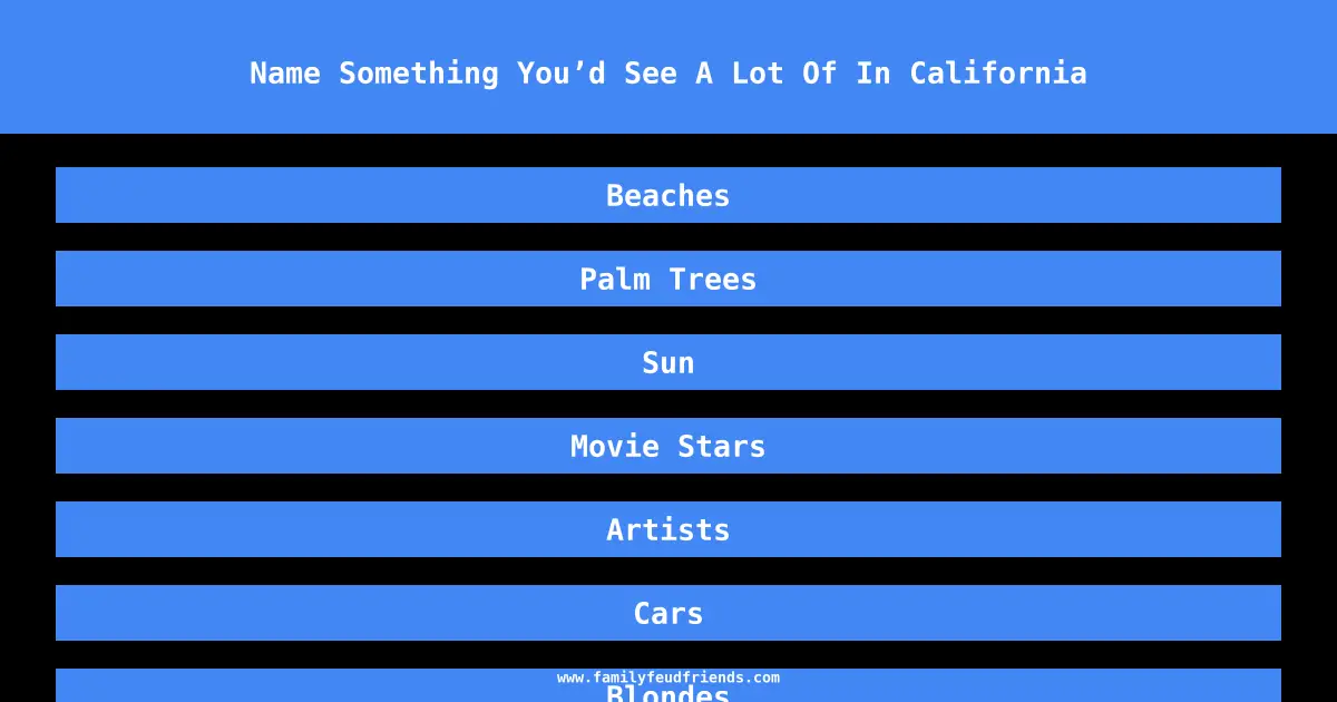 Name Something You’d See A Lot Of In California answer