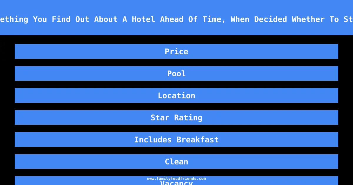 Name Something You Find Out About A Hotel Ahead Of Time, When Decided Whether To Stay There answer