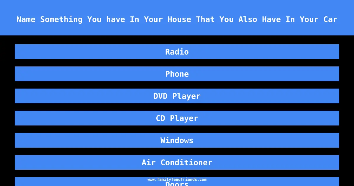 Name Something You have In Your House That You Also Have In Your Car answer
