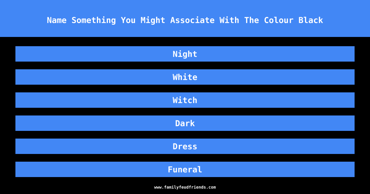 Name Something You Might Associate With The Colour Black answer