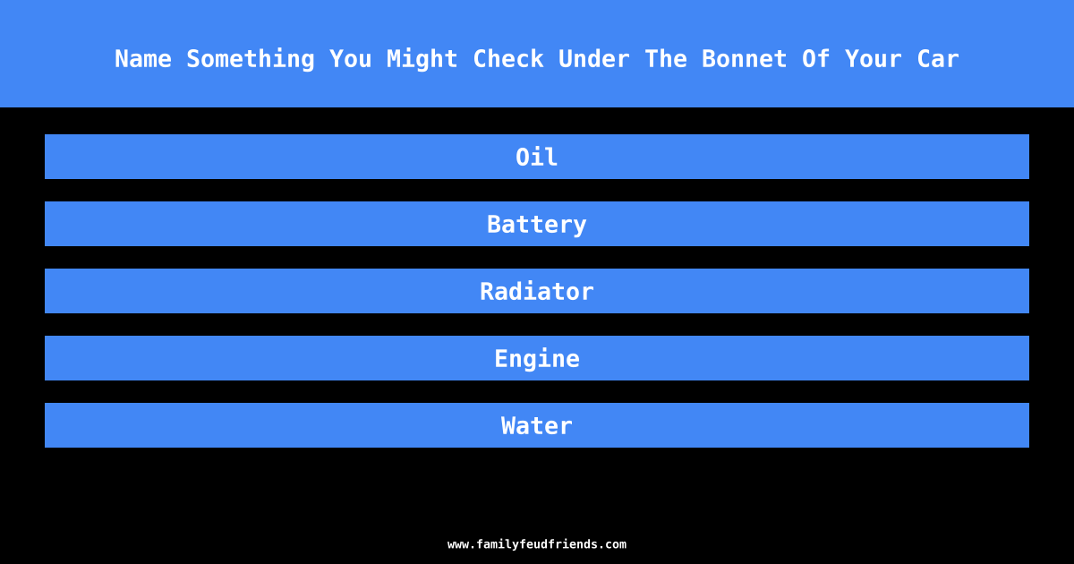 Name Something You Might Check Under The Bonnet Of Your Car answer