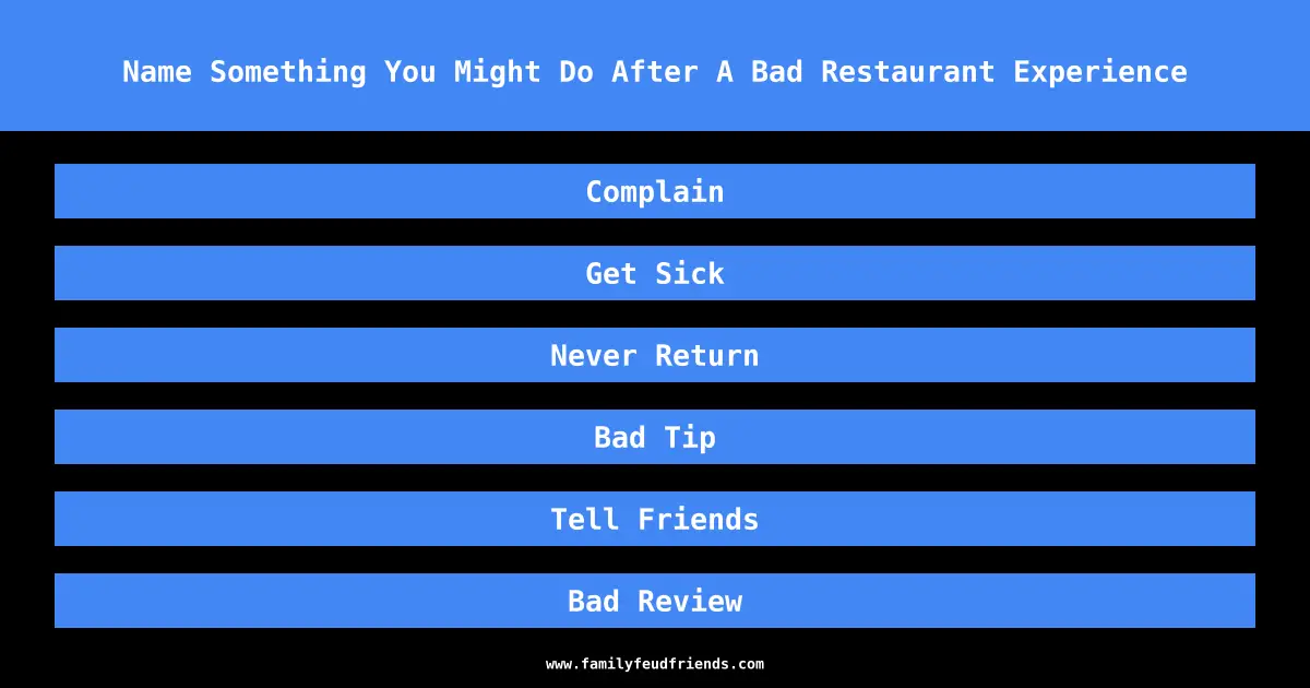 Name Something You Might Do After A Bad Restaurant Experience answer