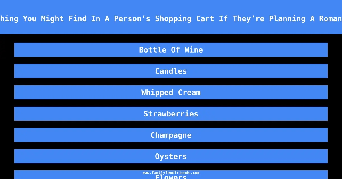 Name Something You Might Find In A Person’s Shopping Cart If They’re Planning A Romantic Dinner answer