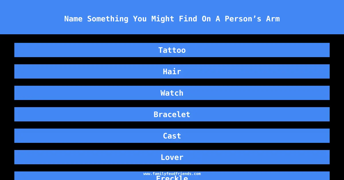 Name Something You Might Find On A Person’s Arm answer