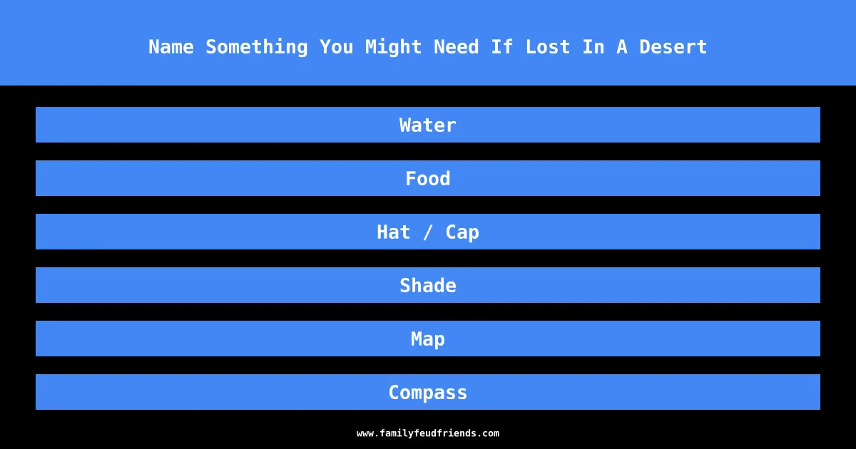 Name Something You Might Need If Lost In A Desert answer