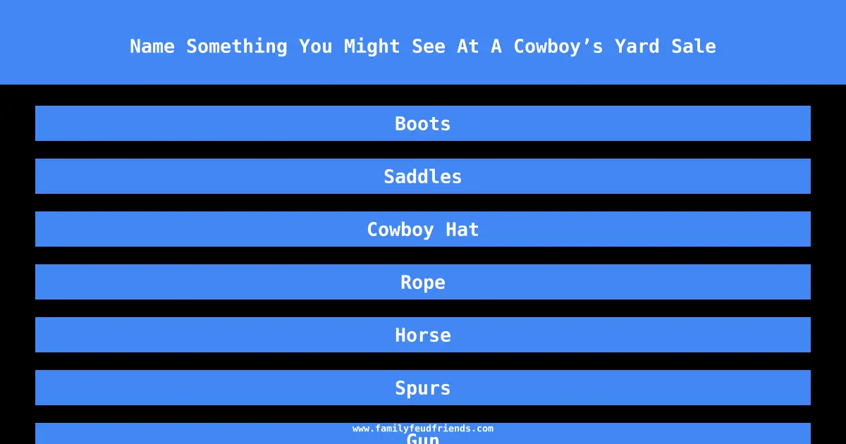 Name Something You Might See At A Cowboy’s Yard Sale answer
