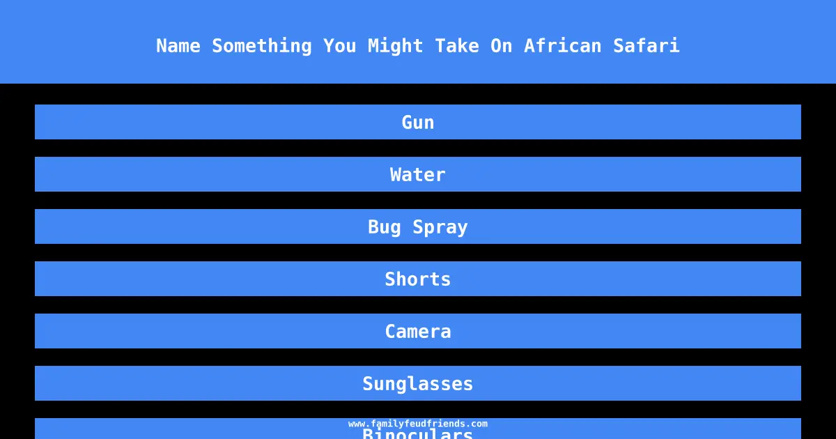 Name Something You Might Take On African Safari answer