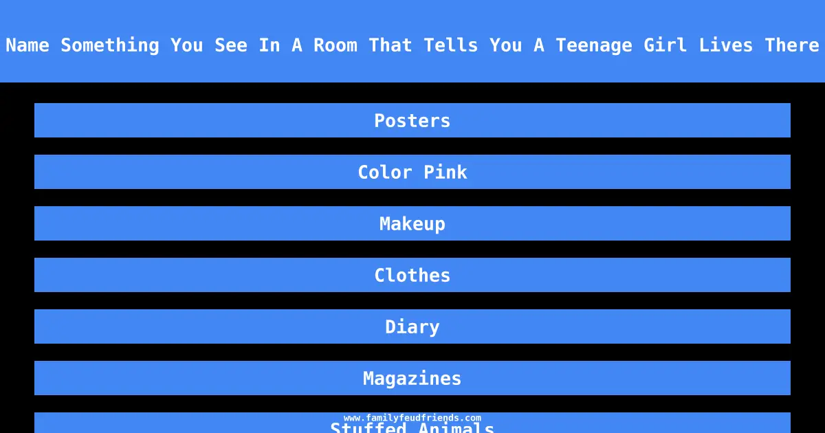 Name Something You See In A Room That Tells You A Teenage Girl Lives There answer