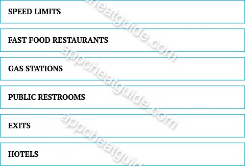 Name something you see signs for along the highway. screenshot answer