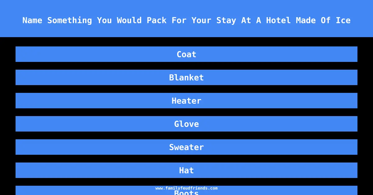 Name Something You Would Pack For Your Stay At A Hotel Made Of Ice answer