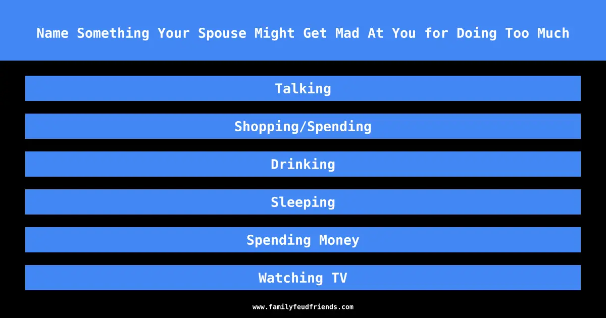 Name Something Your Spouse Might Get Mad At You for Doing Too Much answer