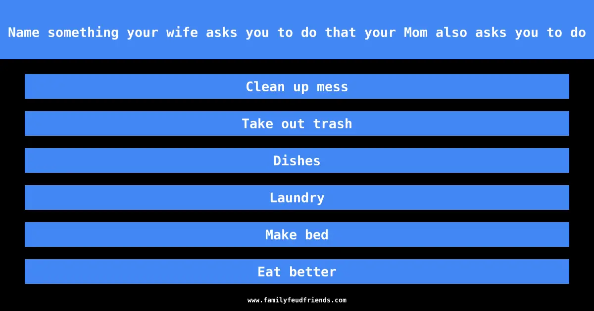 Name something your wife asks you to do that your Mom also asks you to do answer