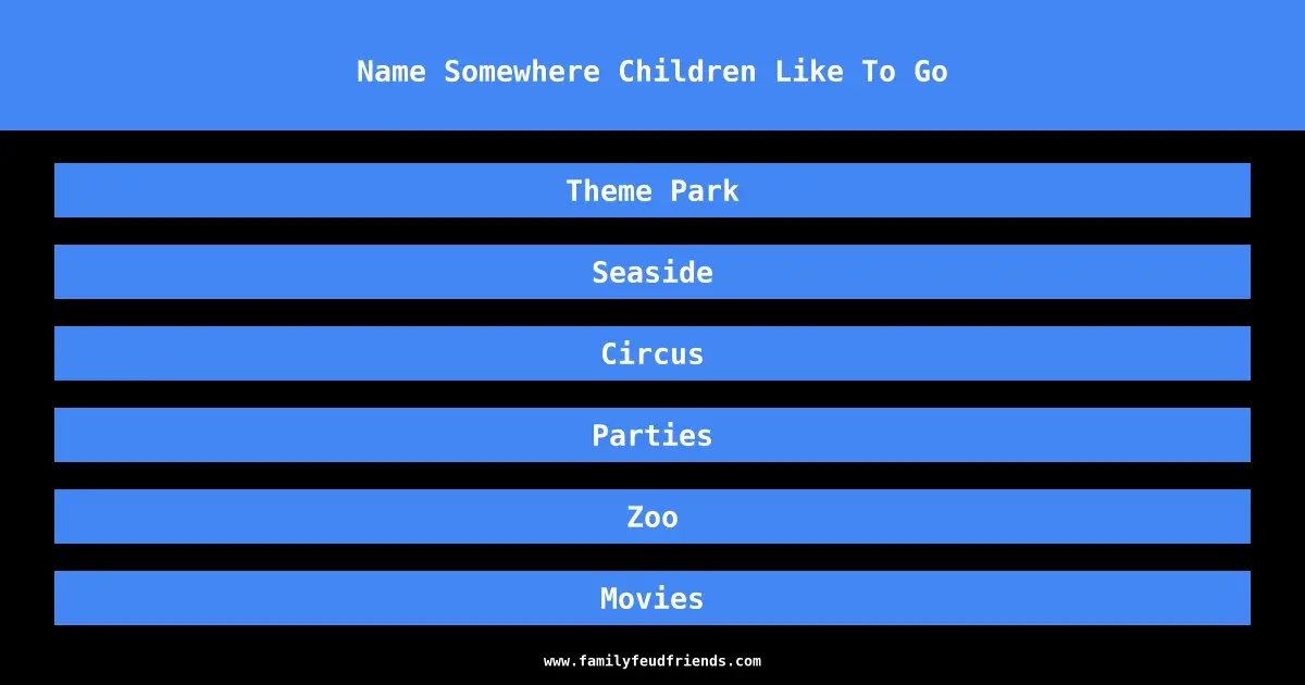Name Somewhere Children Like To Go answer
