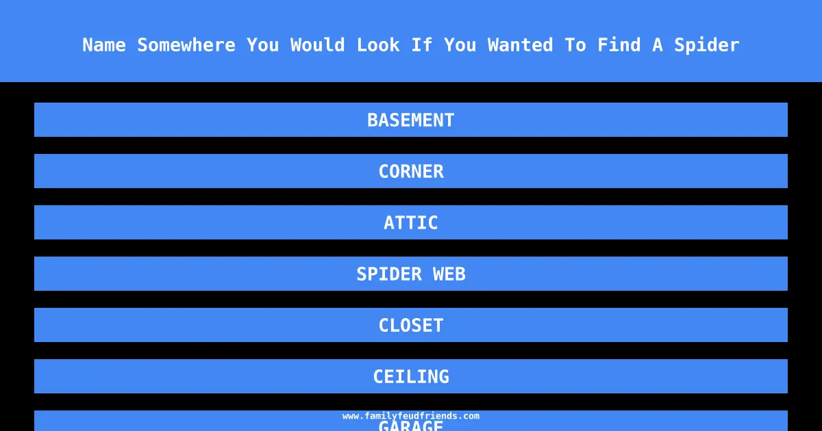 Name Somewhere You Would Look If You Wanted To Find A Spider answer