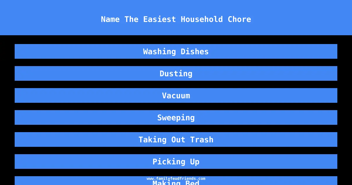 Name The Easiest Household Chore answer