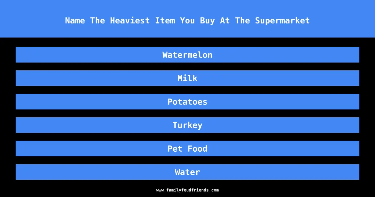 Name The Heaviest Item You Buy At The Supermarket answer