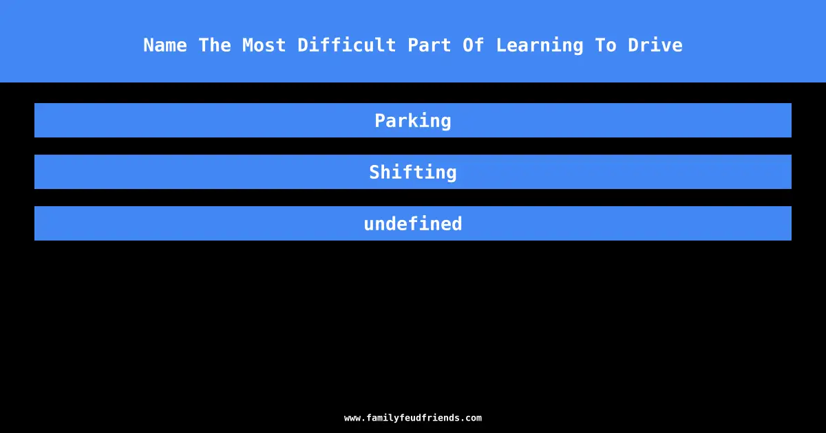 Name The Most Difficult Part Of Learning To Drive answer