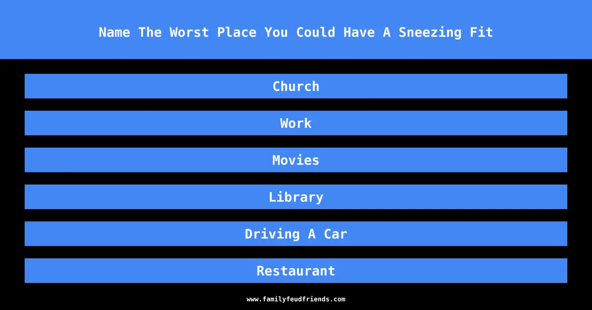 Name The Worst Place You Could Have A Sneezing Fit answer