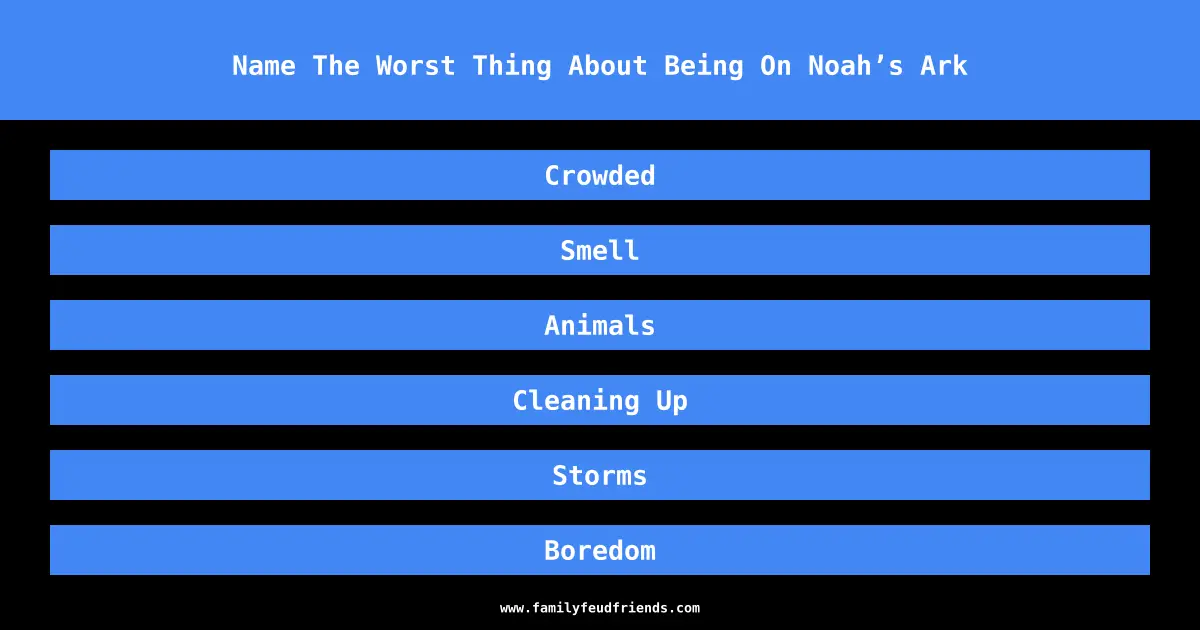 Name The Worst Thing About Being On Noah’s Ark answer