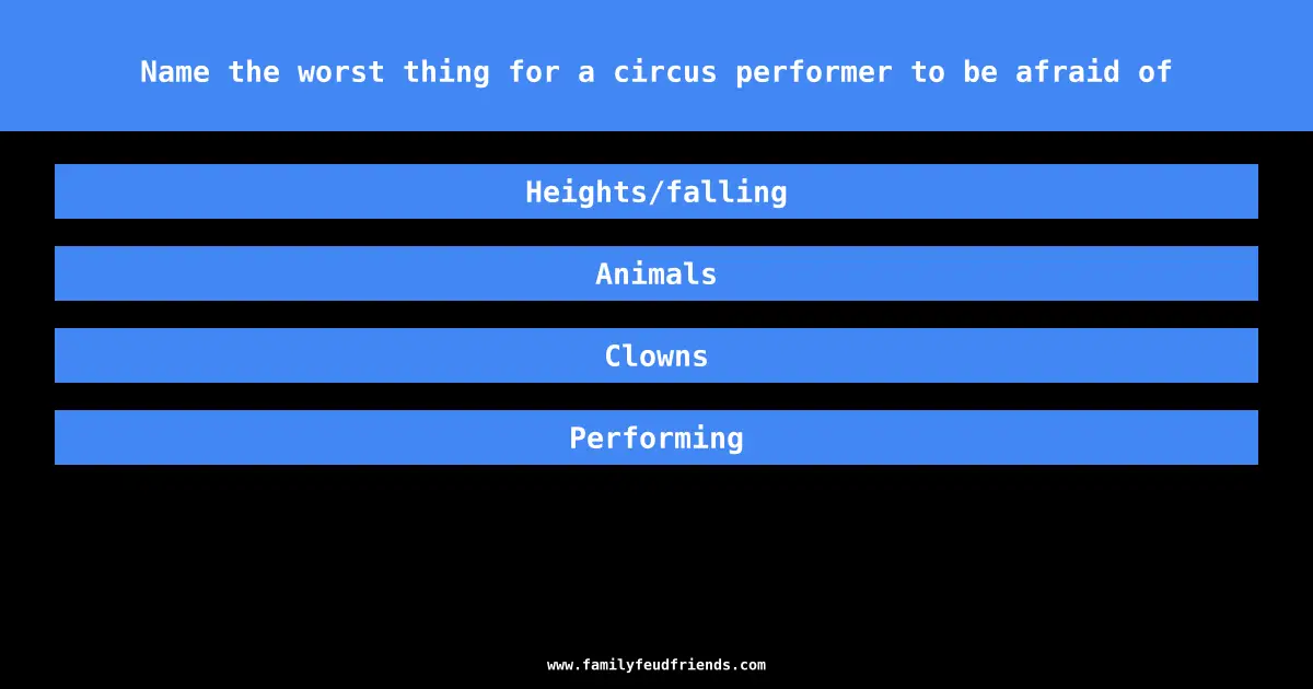 Name the worst thing for a circus performer to be afraid of answer