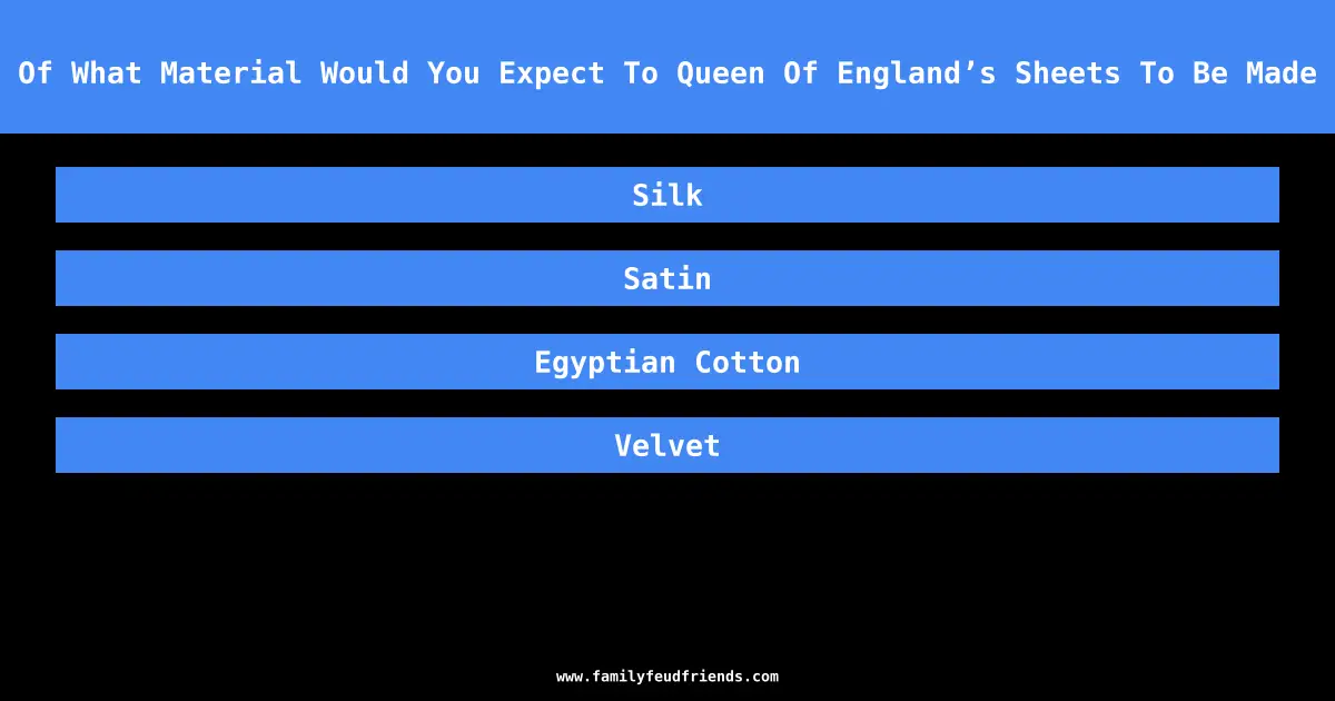 Of What Material Would You Expect To Queen Of England’s Sheets To Be Made answer