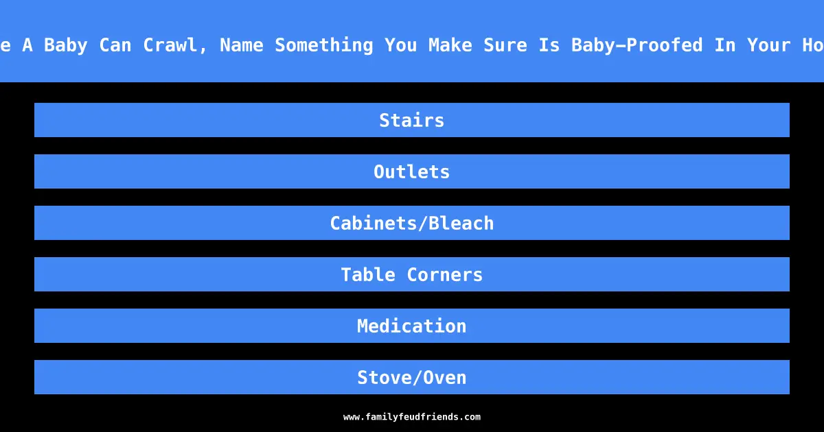 Once A Baby Can Crawl, Name Something You Make Sure Is Baby-Proofed In Your House answer
